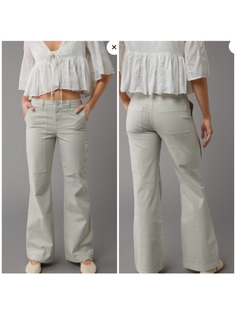 American Eagle AE Snappy Stretch Low Rise Baggy Flare Pant Cargo in Gray
